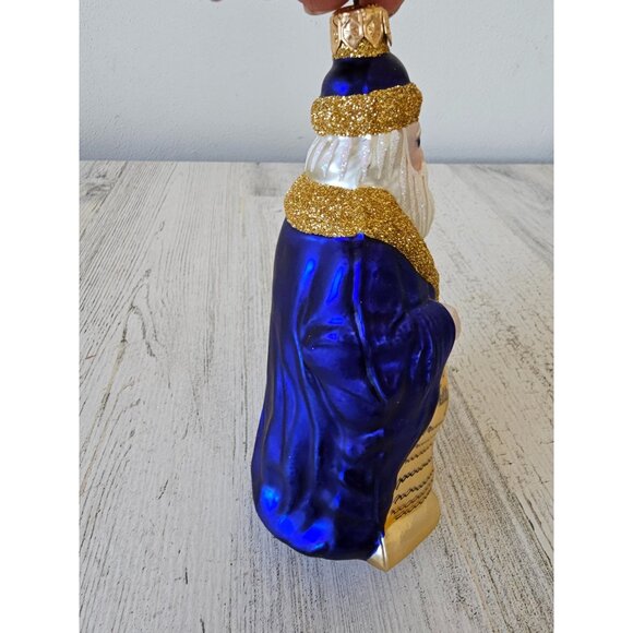 Patricia breen Santa making his list Henry Teddy list gold blue ornament Xmas tr - Picture 3 of 8